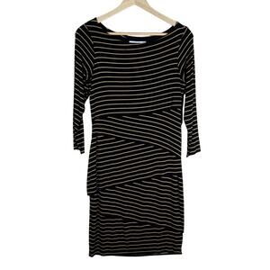 Ali & Jay Womens Bodycon Dress Medium Black Striped Ruched Timeless Modern Chic